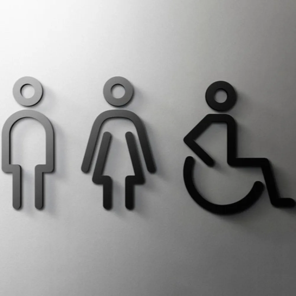 Modern Bathroom Sign Self-Adhesive - 3D Acrylic Toilet Door Sign for Hotel Restaurant Office, Male Female Disabled