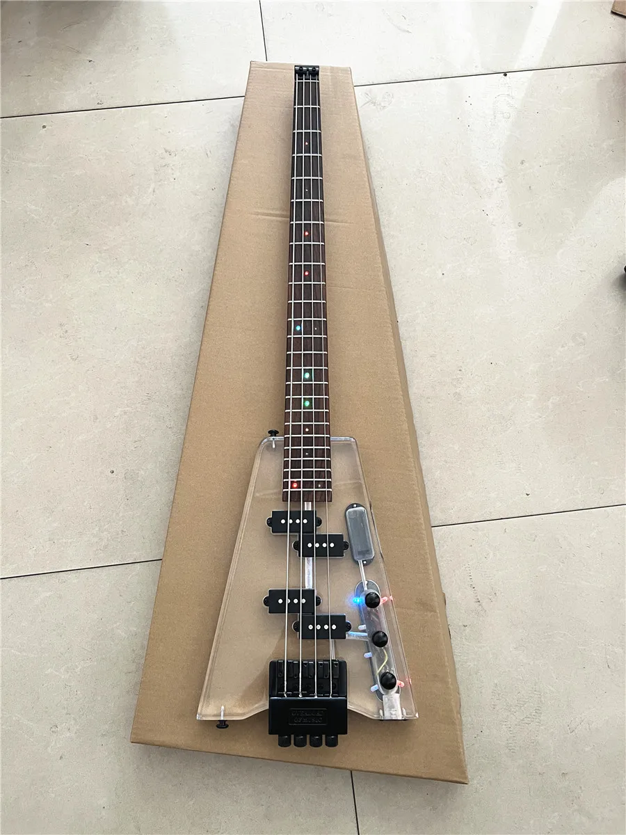 High-quality acrylic crystal clear Plexiglass 4-string electric bass color LED lights flashing free shipping