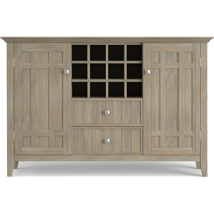 Aparador rústico Bedford de madeira maciça de pinho de 54 polegadas em cinza envelhecido com 2 portas, 2 gavetas e