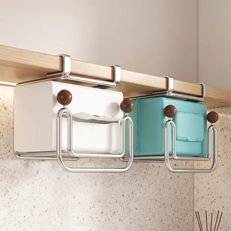 Under Cabinet Tissue Box Holder, Clip-on Hanging Tissue Box Mount,Cabinet-Bottom Tissue Organizer for Kitchen and Bathroom