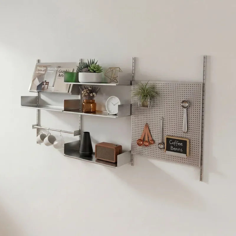 Stainless Steel Wall Storage Rack Modular Display Shelf Free Combination Sideboard for Small Apartment Open Dining Area