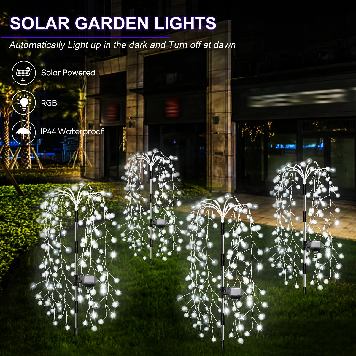 1 قطعة الشمسية في الهواء الطلق الديكور ضوء سلسلة مقاوم للماء الألعاب النارية الصفصاف أضواء الألعاب النارية مع 8 طرق لمسار حديقة عيد الميلاد #5