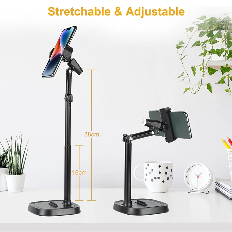 Tenmtoo Phone Stand for Desk Multi-Angel Height Adjustable Phone Holder for Filming Video Recording Cooking Overhead Phone Stand