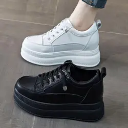 Platform Shoes Lady Height Increasing 9cm Shoes 2025 Spring/summer New Popular Women's Leather Thick Sole Comfort White Sneakers