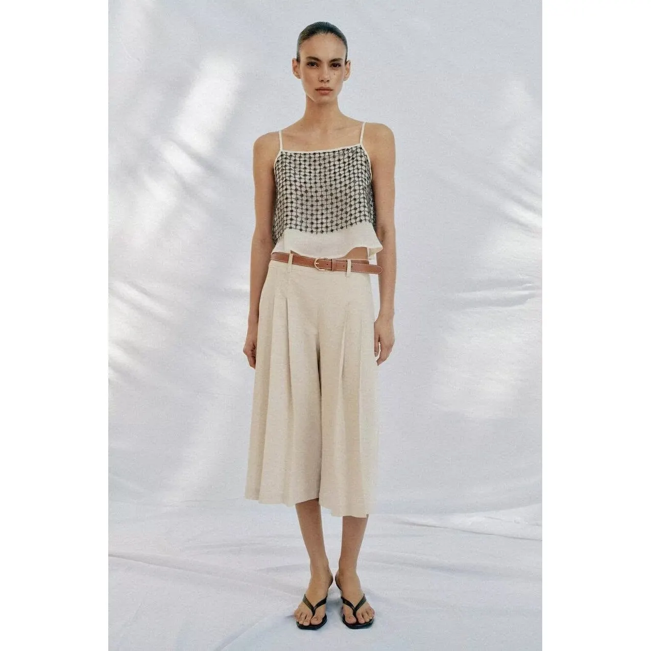 Fashionable Casual Long Short Pants with Belt Women's High Waist Straight Leg Pants Polyester Fiber Summer Season Ladies