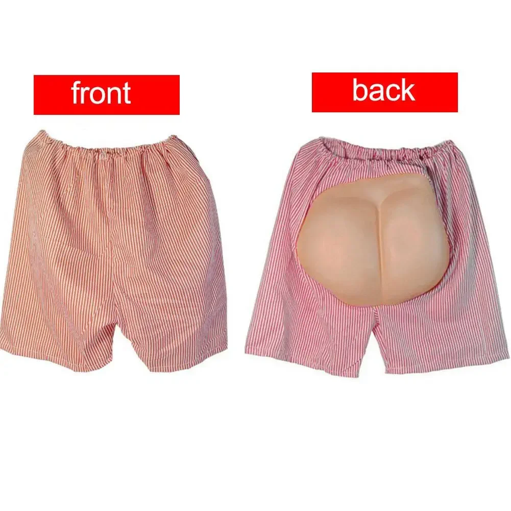 Cosplay Funny Trick False Open Butt Shorts Costumes Beach Pants Prank Noun Summer Red Stripe Pants Adult Halloween Dress Up