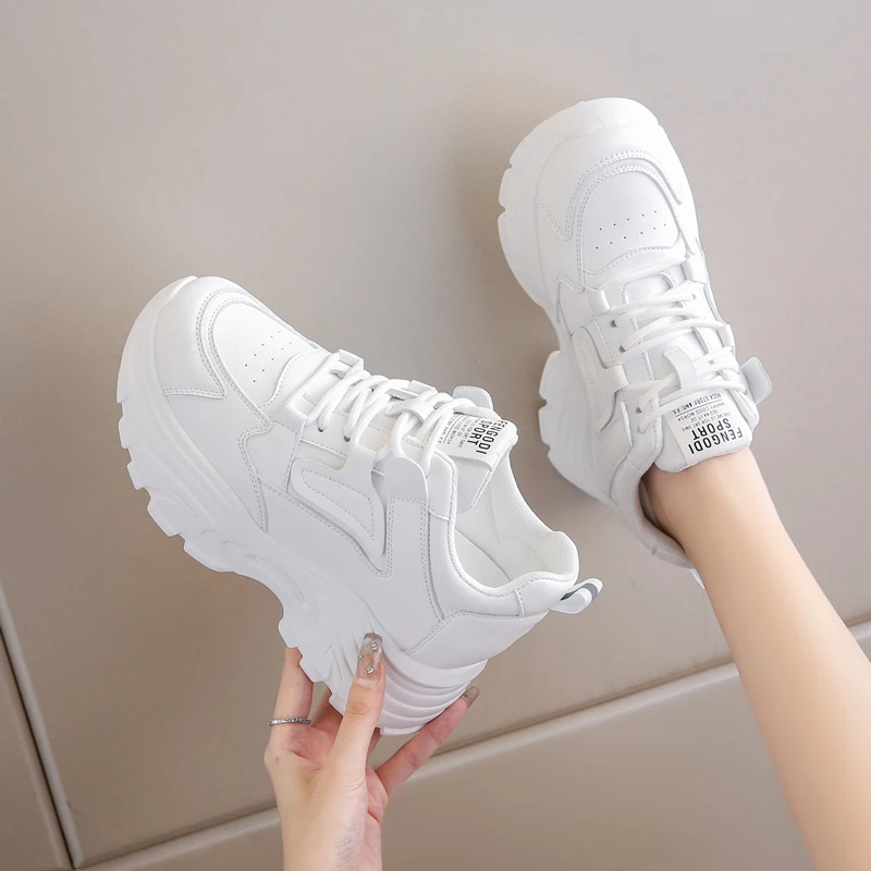 

Женская повседневная дорожная обувь 8 см Heightening oes Dad Sle Spor Thi Bot, резиновая подошва без шнуровки с круглым носком