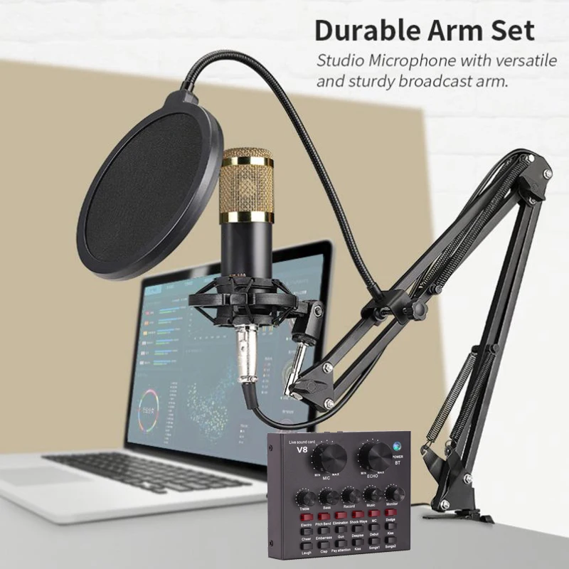 BM800 Professional Microphone Kits Condenser Mic with Live Sound Card for Computer Audio Recording Studio Live Broadcast Karaoke