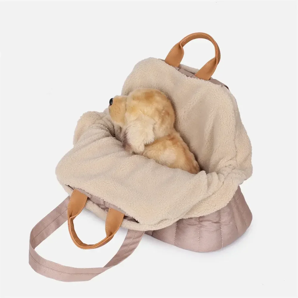 Luxury Dog Carrier with Thicken Removable Fleece Lining Winter Warm Quilted Head-Out Carrier Bag for Cats Small Dogs Tote Purse