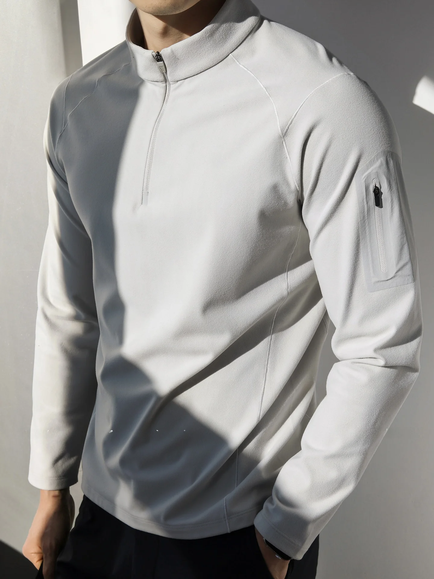 Unisex Double-Sided Brushed Half-Zip Long Sleeve T-Shirt Outdoor Training Wear Thickened Autumn New Style Regular Fit  Shirt