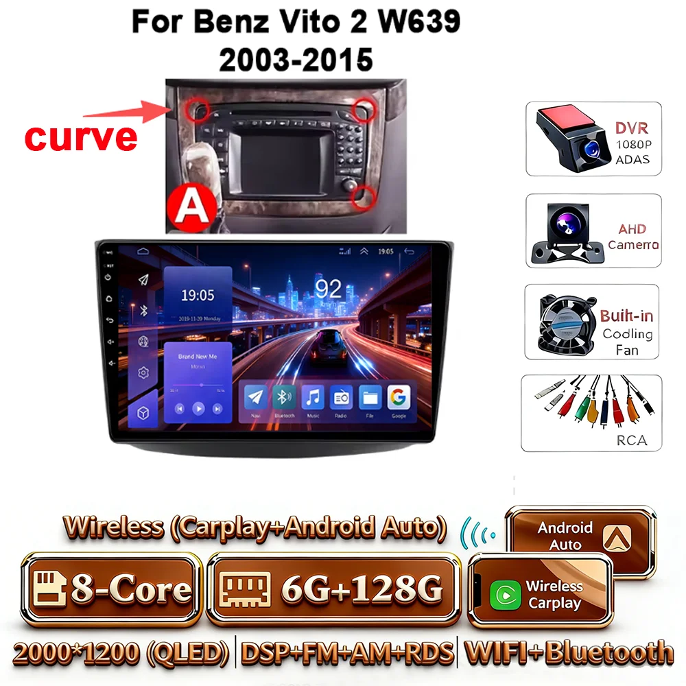Android 17 autoradio 4G WIFI Carplay voor Mercedes-Benz Vito W639 2003-2015 DSP GPS navigatie Bluetooth touchscreen multimedia