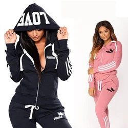 Spring Autumn Womens Pants Set Casual Zipper Hooded Slim Fit Sweatshirt Suit  Printing Jogging Tracksuits High Street Clothing