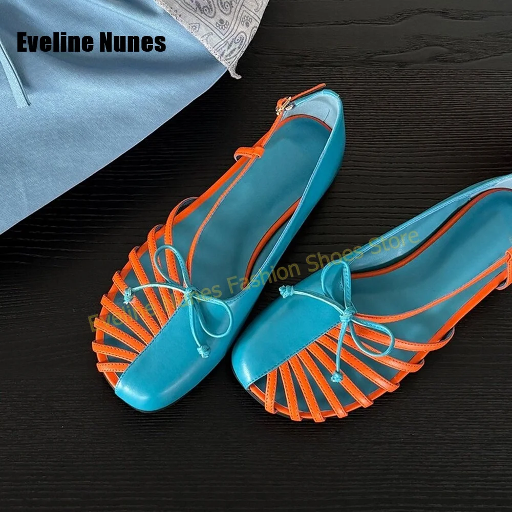 Sandalias de tacón grueso con punta cuadrada y lazo en el tobillo, estilo retro, azules y naranjas, con recortes, para mujer, para verano, playa, uso diario, casual, novedad 2026