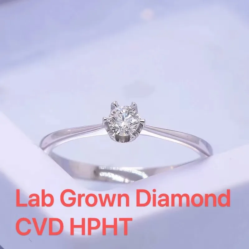 

14k White Gold 0.5CT IGI Round Cut DEF VS CVD HPHT Lab Grown Diamond Engagement Wedding Ring Classic 6-Prong Setting for Women