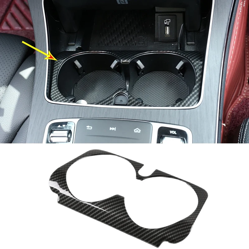 NEW-for Mercedes Benz C E GLC G Class W205 W213 X253 Carbon Fiber ABS Center Console Water Cup Frame Panel Trim Cover