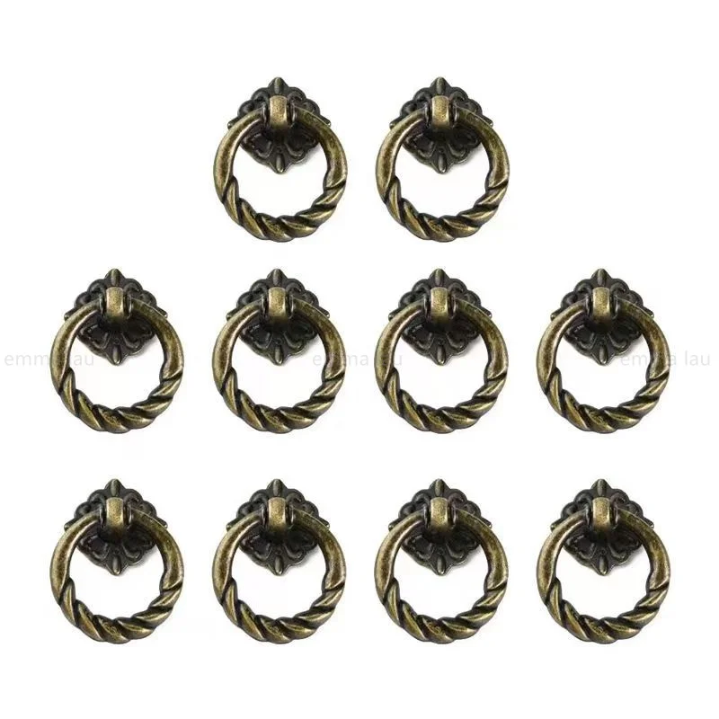 6/10 pcs Retro Vintage Cabinet Door Handle Pulls Antique Bronze Cupboard Wardrobe Ring Handles Drawer Knob For Furniture Decor