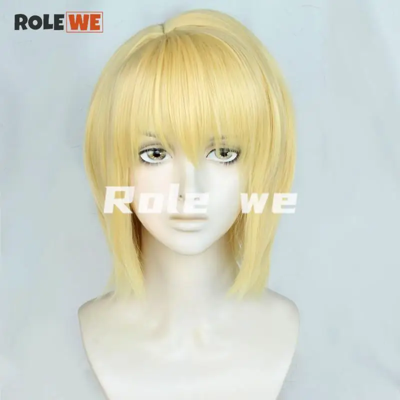 Anime HUNTER×HUNTER Kurapika Kurta Cosplay Wig Kurapika Golden Wigs Rings Earrings Prop Heat Resistant Party Wigs + Free Wig Cap