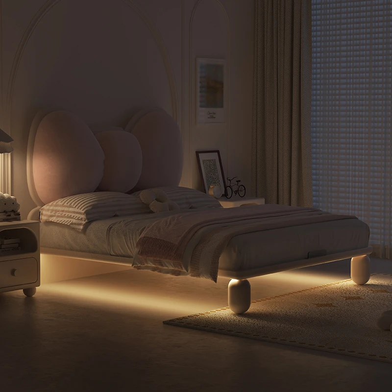 

Solid wood children's bed cream wind girl bedroom furniture minimalist bow soft bag princess bed child single bed
