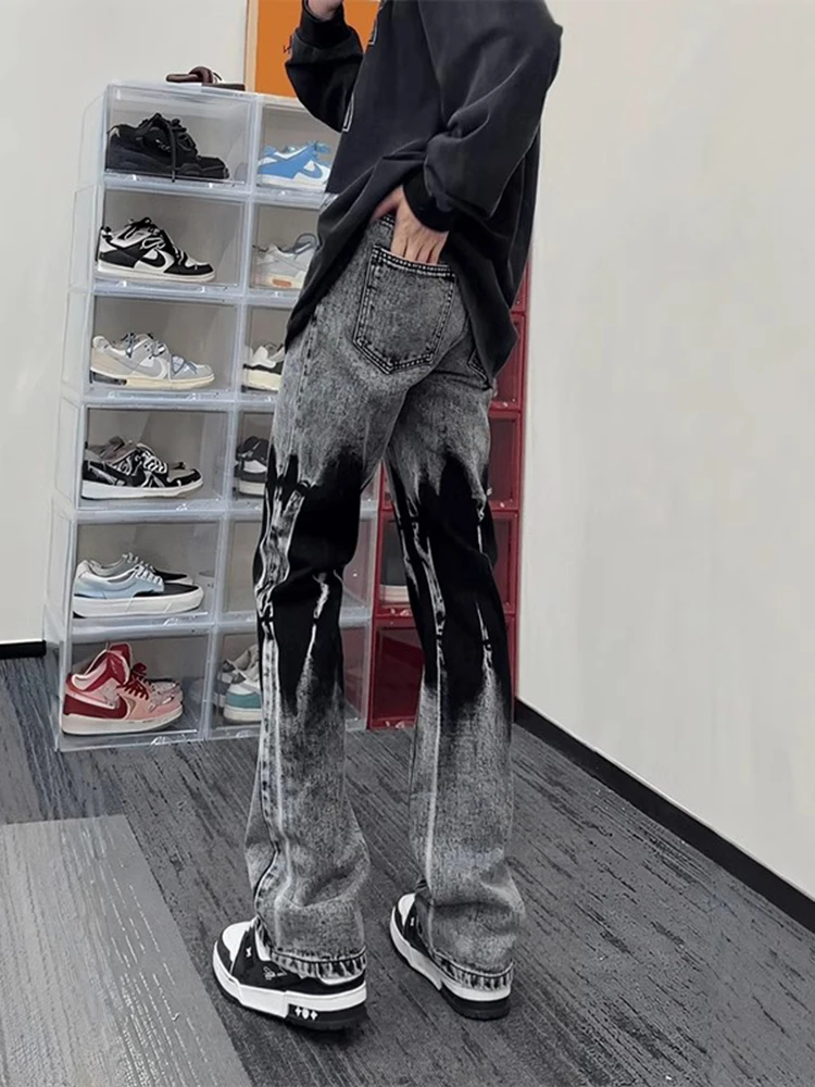 

Мужские джинсы в американском ретро-стиле с эффектом потертости, осенне-зимние, зауженные, с высокой талией, расклешенные, прямые