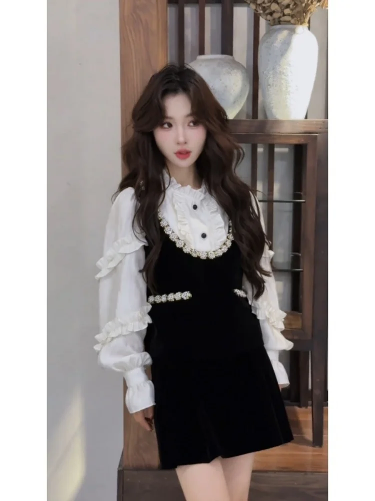 Koreański luksusowy komplet damski: luźna bluzka i spódnica, nowa kolekcja na wczesną jesień, elegancki dwuczęściowy zestaw, styl casual.