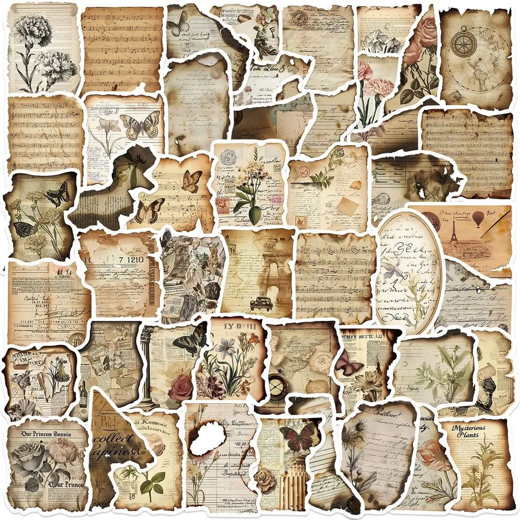 50 pegatinas de grafiti con fragmentos quemados Vintage, calcomanías decorativas impermeables para guitarras, cuadernos y equipaje, tienda de AnimeWorlds DIY