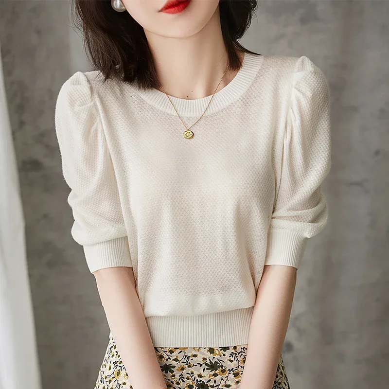 Summer Women Tops Short Sleeve Knitted Sweater Women Pullover Blusas Mujer De Moda 2024 Verano White Women Sweater Sweaters G59