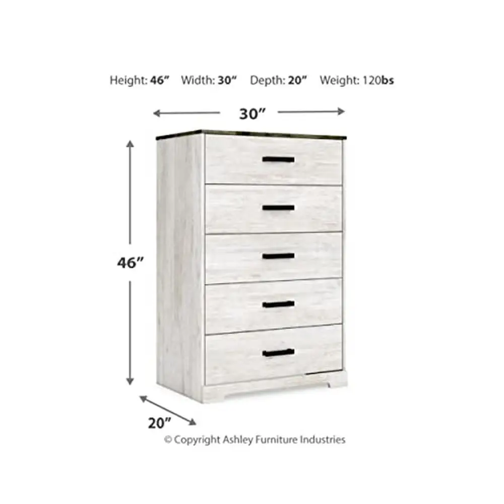 Rustic 5-Drawer Chest Two-Tone Finish Smooth Gliding Drawers Safety Stop White Gray