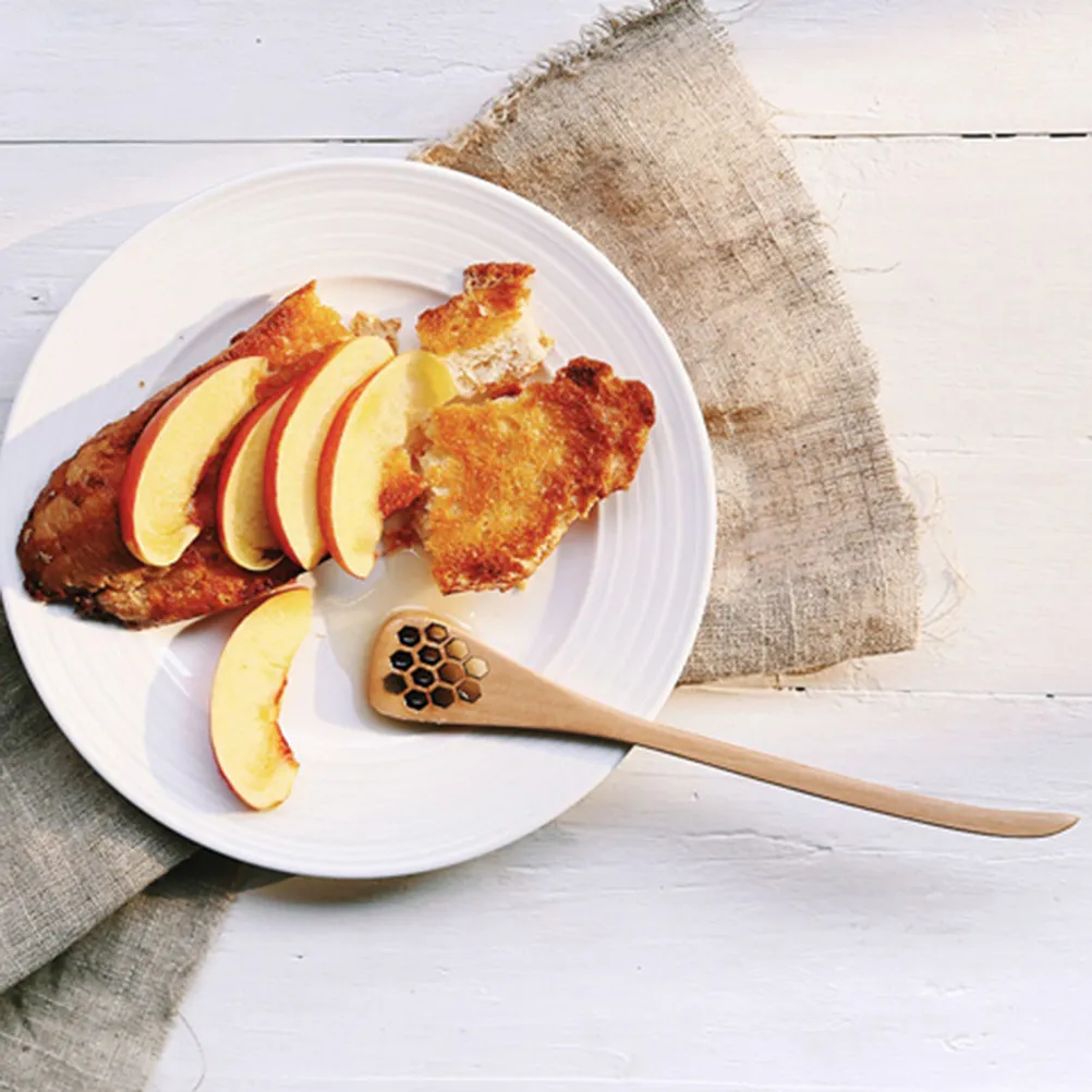 Wooden Honey Spoons 5pcs – Long Handle Hollow Carved Stirring Dippers for Honey, Maple Syrup & Lemon Tea