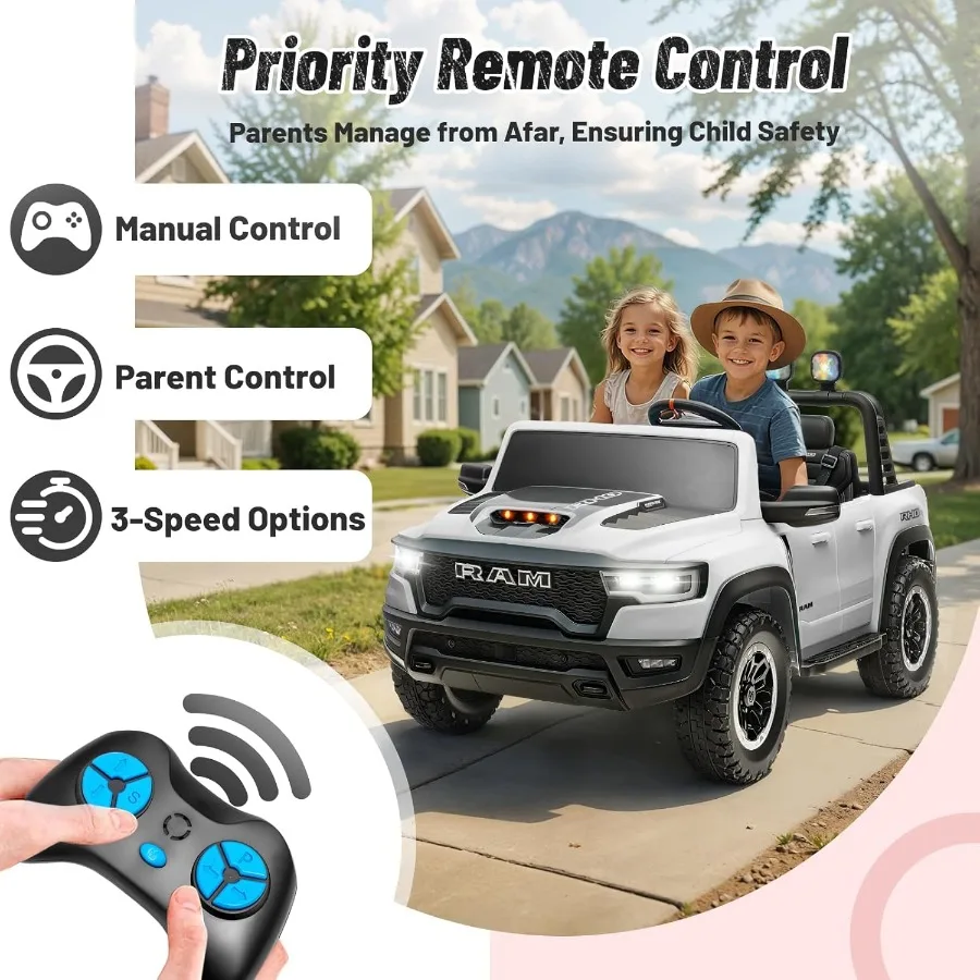 Elektrische auto voor gelicentieerde Ram 1500 RHO 24V rit op speelgoed voor grote batterij aangedreven met ouder afstandsbediening LED-licht / muziek / MP3