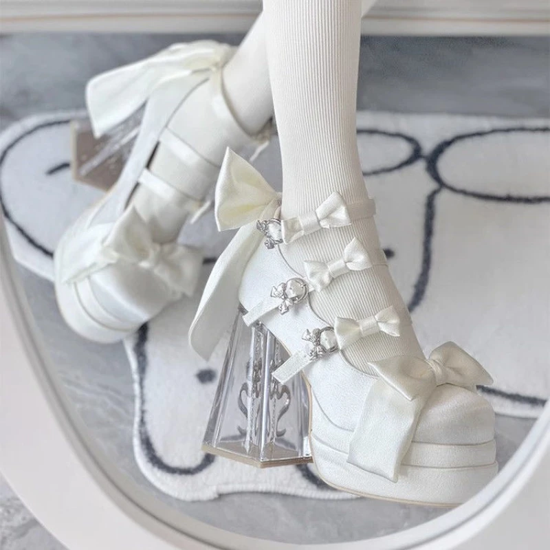 Burgunderrote Lolita-High-Heels, transparenter Kristallabsatz, Maryjane-Stil, elegante Einzelschuhe für Damen und Erwachsene, Zeremonie