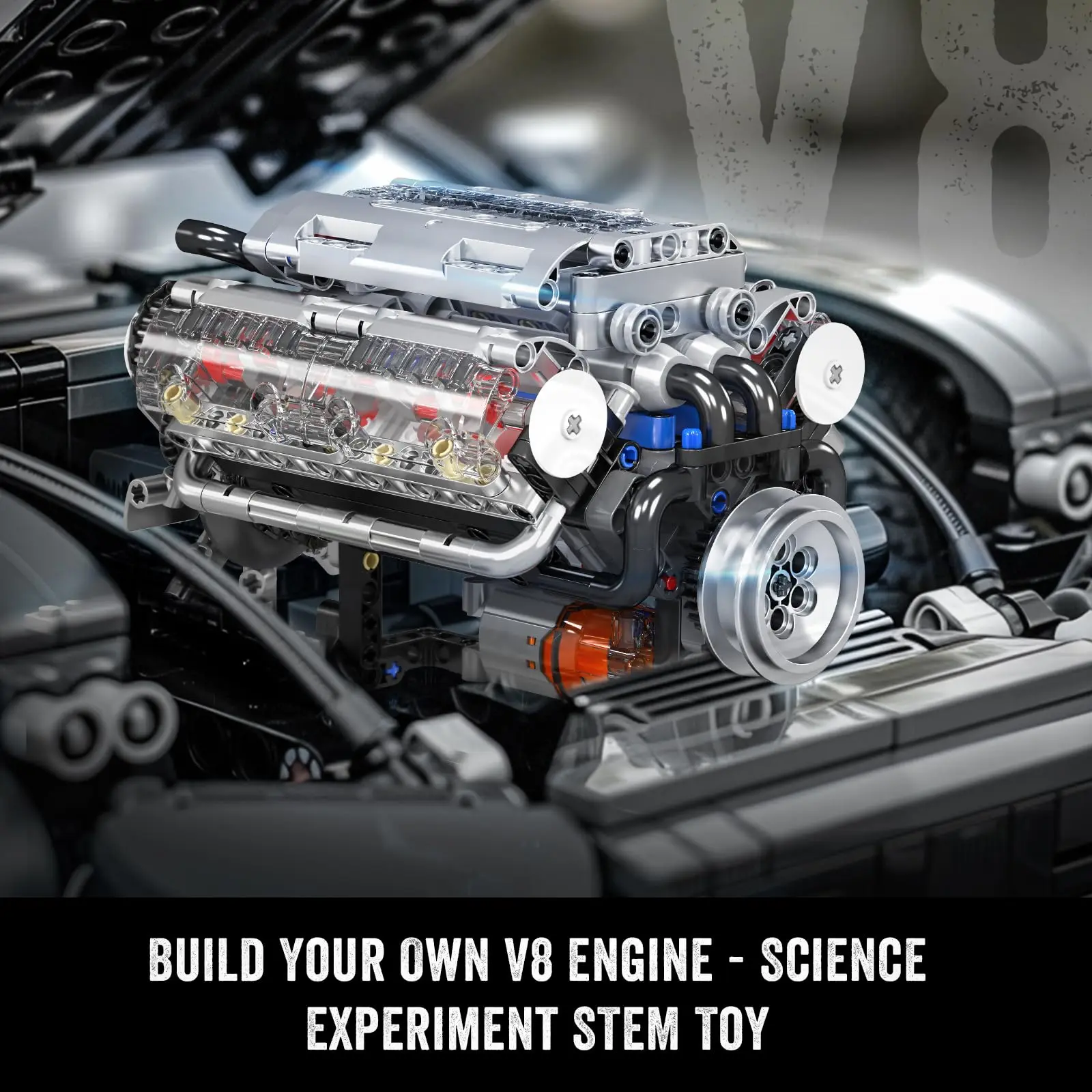 Kit de construção de motor Mould King 10088 V8 - Construir seu próprio brinquedo de motor V8, kit de construção de modelo de réplica de motor de carro a gasolina de 8 cilindros para presente adulto (535 peças)