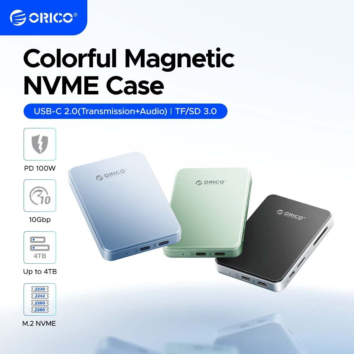 ORICO M.2 NVMe SSD Enclosure 2230-2280 MagSafe USB C 3.2 with TF/SD 3.0 Card Reader PD 100W for iPhone 16 17 Pro ProRes