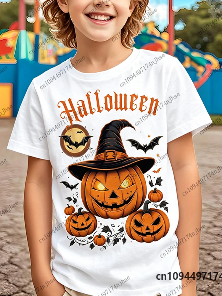 Children's Clothing Halloween Pumpkin Monster Graphic Cotton T-shirt For Boys Girls Summer Short Sleeve Tees Casual Adult Tops