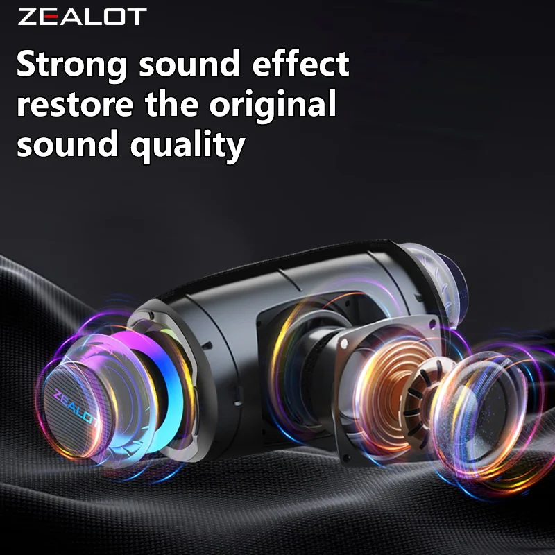Zealot-S61 Bluetooth Speaker,with IPX6 Waterproof Protection and Outdoor Bass Sound for Backyard and Beach Party,10W Loudspeaker view 2