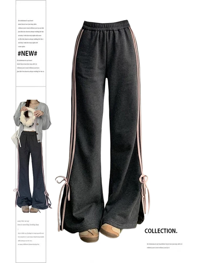 Imagem -02 - Mulheres Cinza Escuro Alargamento Calças Baggy Vintage Harajuku Y2k 90s Oversize Sweatpants Cintura Alta Jogger Calças com Fenda 2000s Roupas