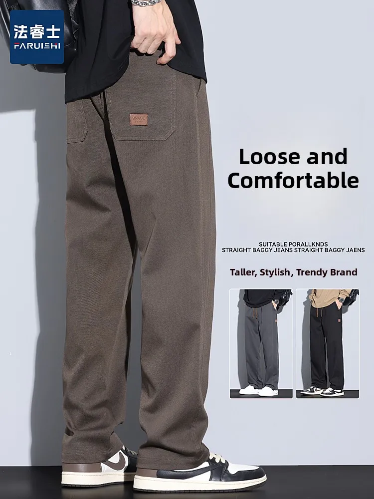 

Caramel Casual Pants Men's Autumn Winter Thiened Straight Leg Knife Fce Lined Workwear Trousers Loose Fit Youthful ...