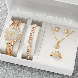 6PCS/Set Women's Watch Fashion Rhinestone Quartz Watches Stainless Steel Band Wristwatch Diamond Jewelry Set（Without Box）