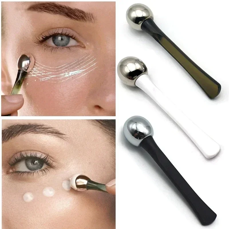 Face Lift Eye Massager Natural Jade Stone Steel Ball Beauty Tools Eye Cream Divided Scoop Massage Roller Silicone Makeup Stick