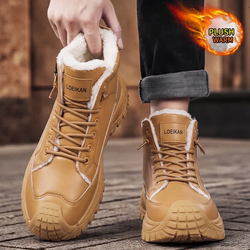 Herren-Winterstiefel mit warmem, flauschigem Innenfutter, hoher Schaftweite, strapazierfähiger Sohle und Schnürung, ideal zum Wandern und für Outdoor-Aktivitäten im Winter. – Detail 8