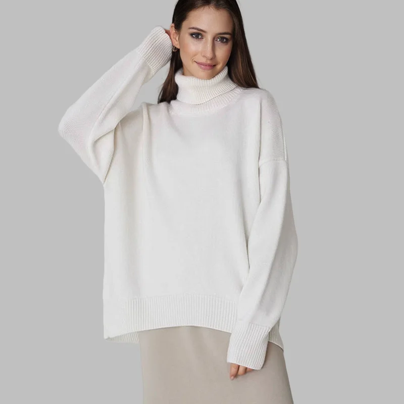 свитер женский KIDCRKJ Women's Sweater Elegant Loose Mock Neck Solid Color Warm Outerwear Sweater Autumn Winter Rollneck Top