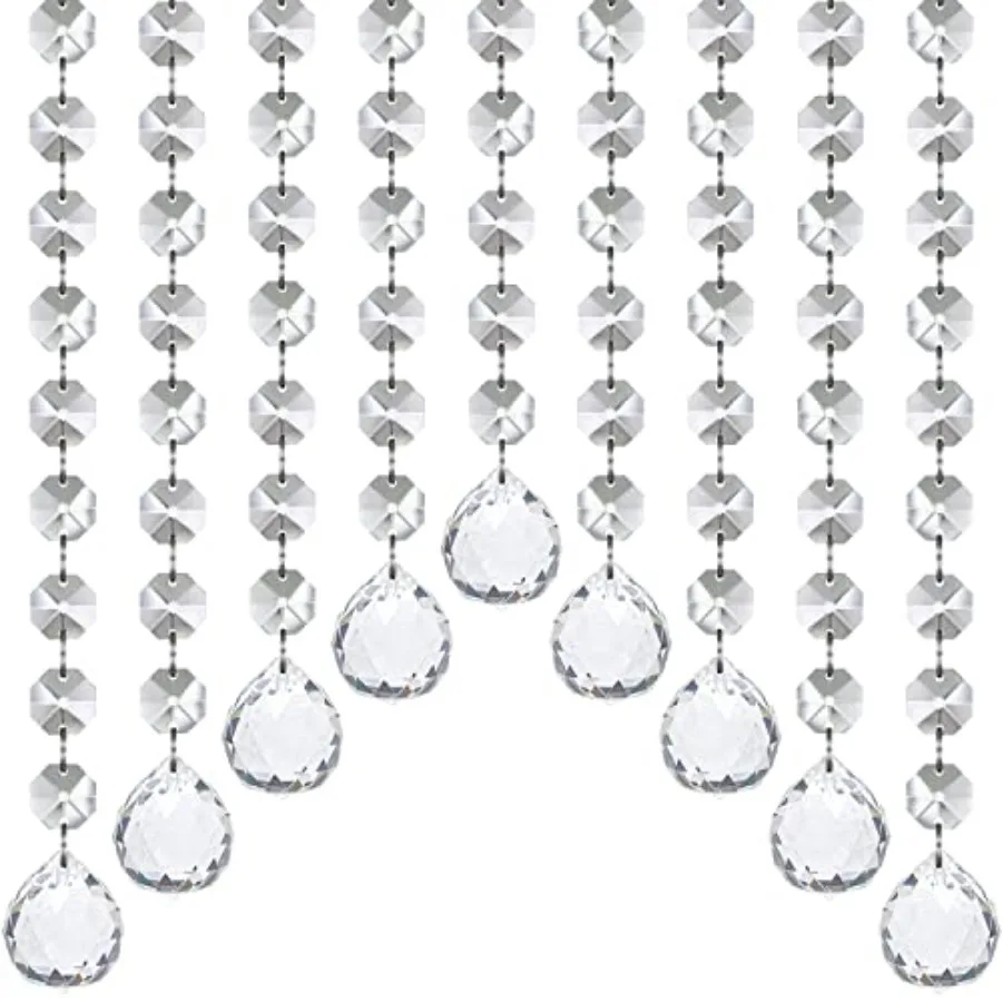 33Feet Crystal Garland Strands, String of Beads w/Crystal Prism Pendant, Hanging Crystals for Decoration for Centerpieces Chand