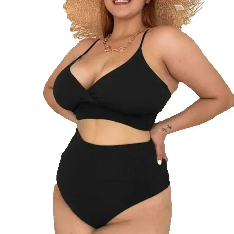 2026 Plus Size 4XL High Waisted Bikini Set Two-Piece Swimwear with Padded Cups Tummy Control for Women Bathing Suit Swimsuit