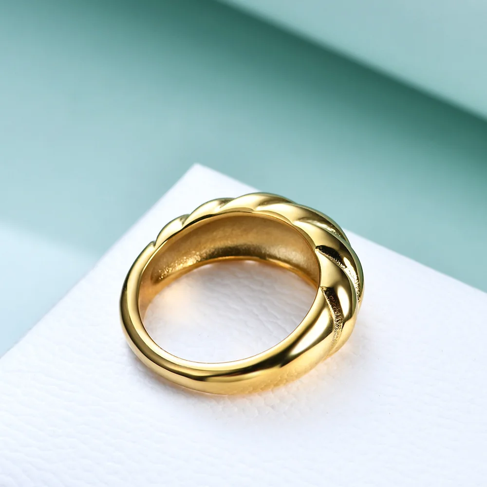 YHTOT Retro Simple 18K Gold Color Plated Stainless Steel Bread Ring Women's Accessories Festival Gift