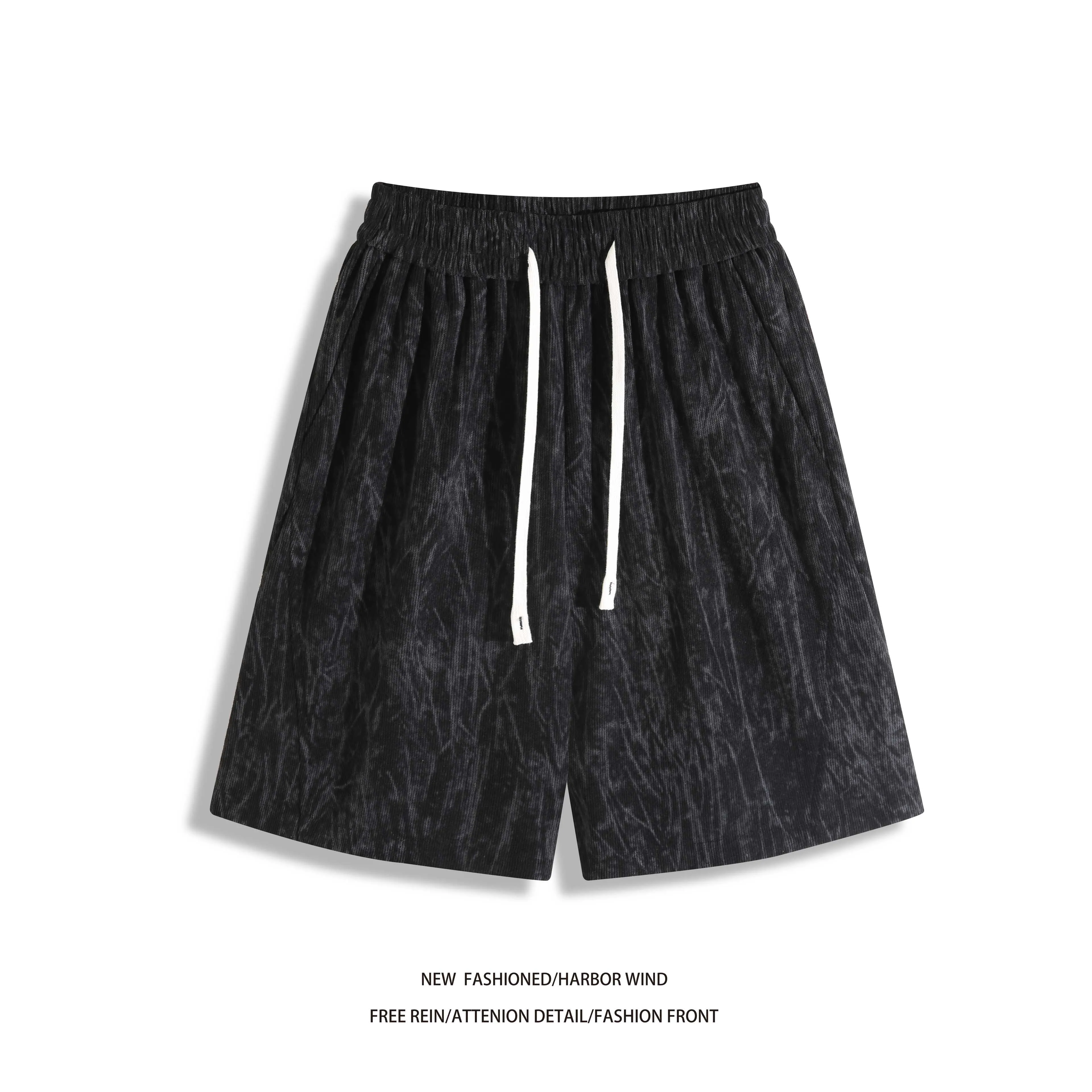 Washed Marble Print Elastic Drawstring High Waisted Wide Leg Loose Fit Lightweight Wrinkle Resistant Casual Summer Beach Shorts