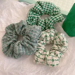 New Big Green Houndstooth Scrunchie Elastic Hair Bands Headband White Ponytail Holder Hair Ties For Women Girl Hair Accessoires