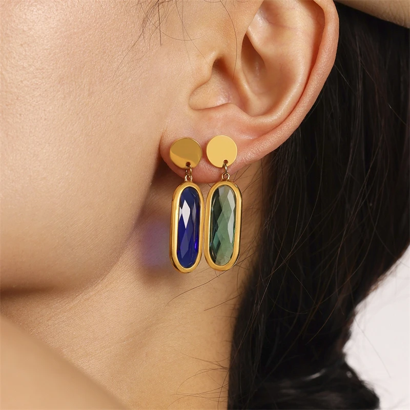 

Ourfuno Elegant Glass Stone Drop Earrings For Women Stainless Steel Party Wedding Statement Earrings Fashion Jewelry Girls Gift