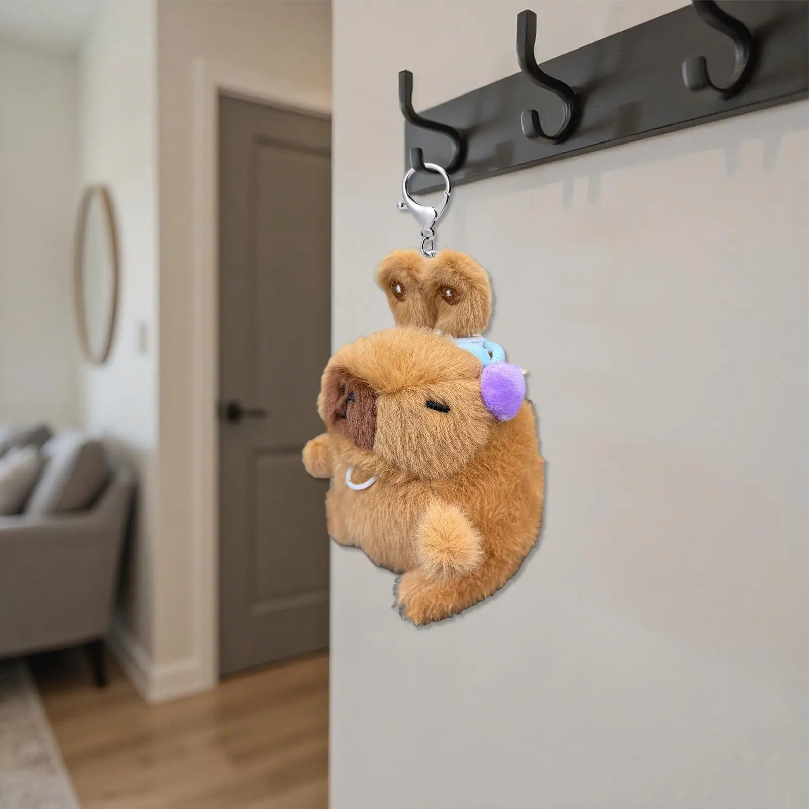 Porte-clés pour femmes animaux compacts Capybara porte-clés en peluche Capybara porte-clés sac à dos pendentif pour hommes femmes garçons filles jeunes adolescents
