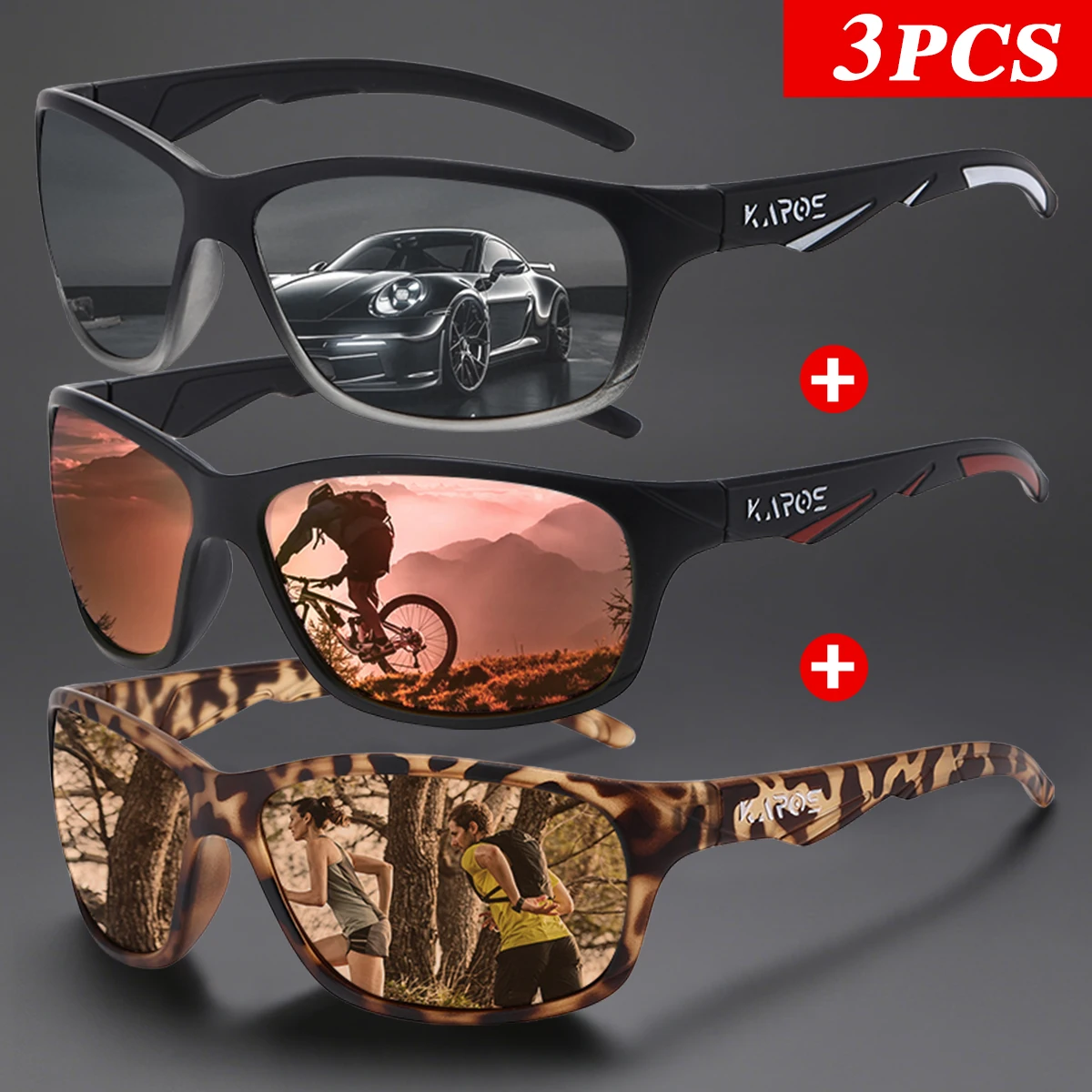 3Pcs/Set Karos Polarized Sunglasses UV400 Luxury Design Sports Glasses Anti-Glare Hiking Outdoor Cycling Fashion Men Eyewear