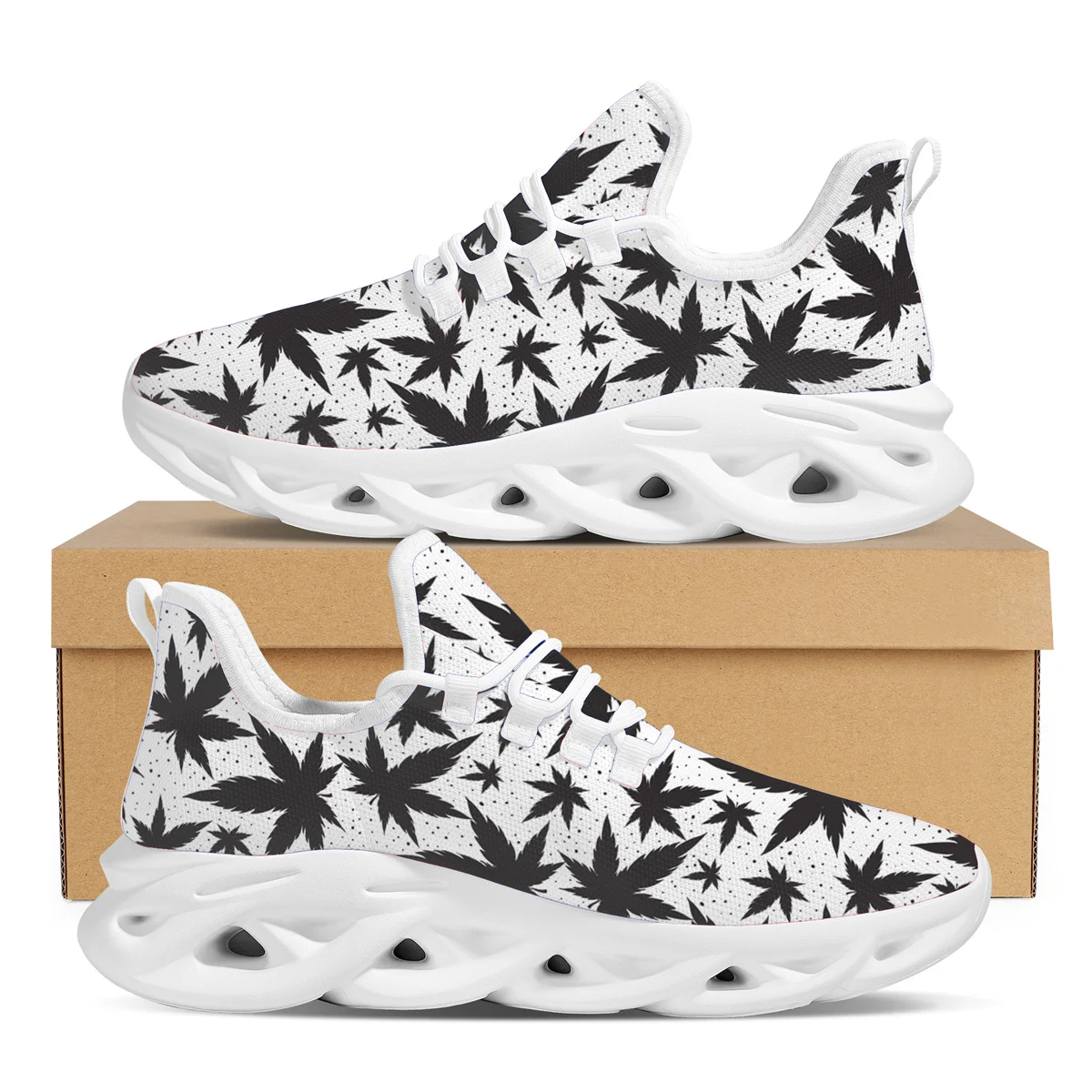 3D Printing Plant Leaf Ladies Vulcanized Shoes Outdoor Casual Jogging Shoes Fashion Lace Up Sneakers Zapatos Mujer