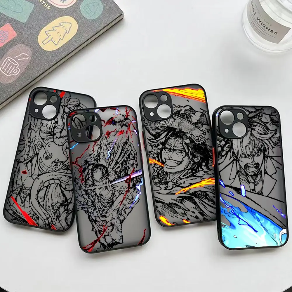 Luffys Gear 5 Zoro Aces Phone Case For iPhone 16 ProMax 14 13 12 11 16 Plus Mini 15 Pro Max Fundas O-One Pieces Matte Back Cover